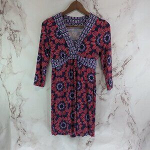 Boden Dress Women Small 4 Petite Short Pink Cotton Knit Mini Kimono Floral Tunic